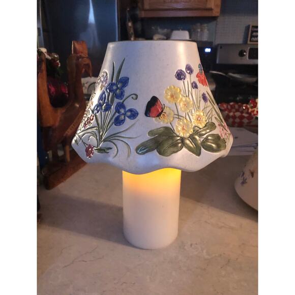 Yankee candle shade butterflies flowers hand-painted indented - Picture 8 of 8